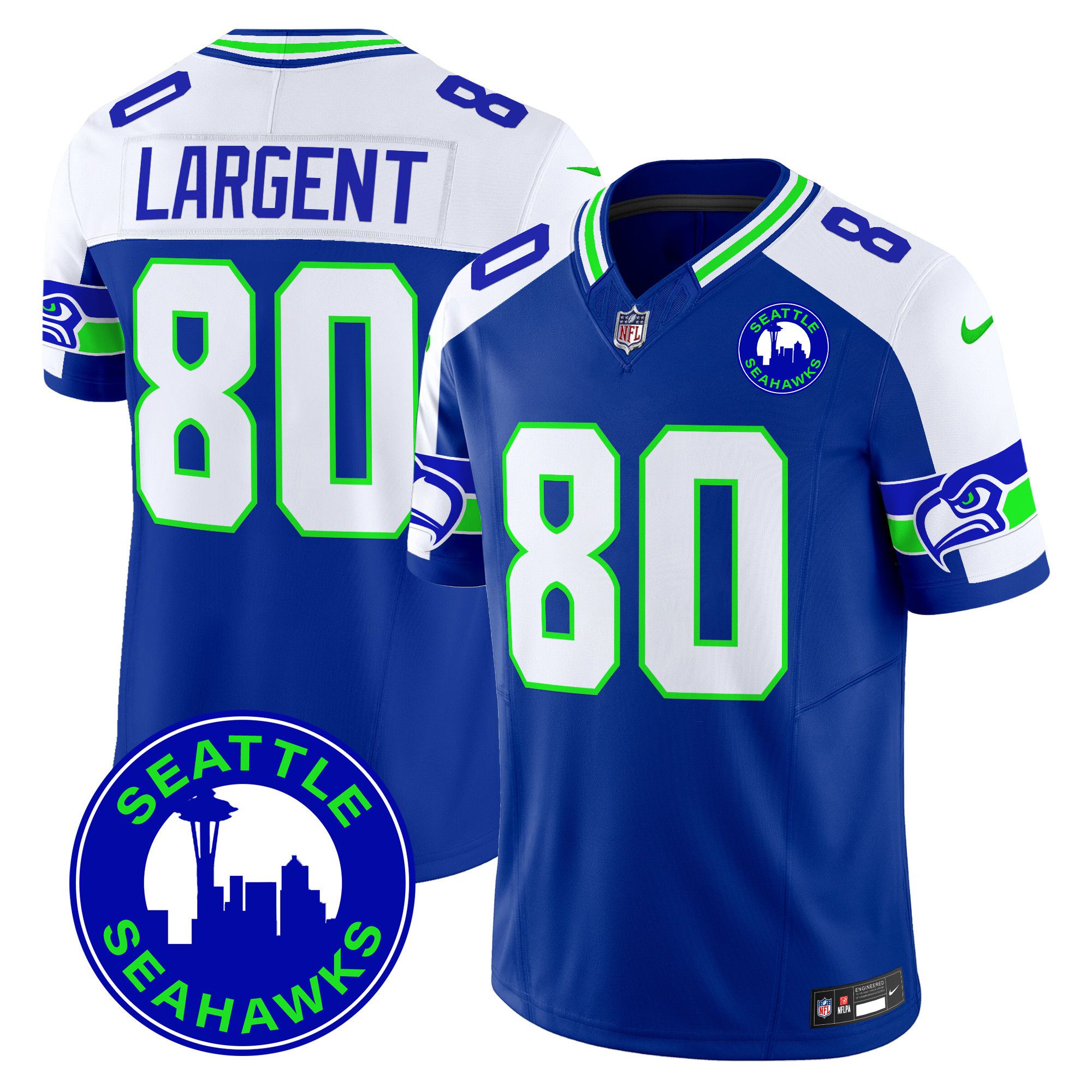 Men Seattle Seahawks 80 Largent Blue 2024 Nike City Patch Vapor Limited NFL Jersey